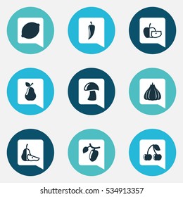 Set Of 9 Editable Cookware Icons. Includes Symbols Such As Pear Piece, Lime, Duchess And More. Can Be Used For Web, Mobile, UI And Infographic Design.