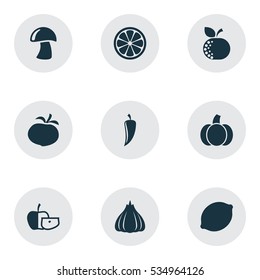 Set Of 9 Editable Cookware Icons. Includes Symbols Such As Cep, Citrus, Lemon Piece And More. Can Be Used For Web, Mobile, UI And Infographic Design.