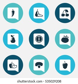 Set Of 9 Editable Cookware Icons. Includes Symbols Such As Tree, Turnip, Orange Slice And More. Can Be Used For Web, Mobile, UI And Infographic Design.