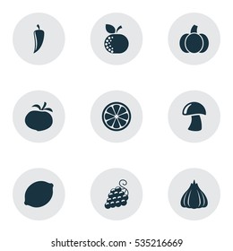 Set Of 9 Editable Cookware Icons. Includes Symbols Such As Turnip, Lime, Sweet Fruit And More. Can Be Used For Web, Mobile, UI And Infographic Design.
