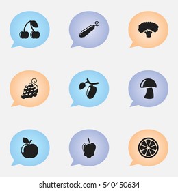 Set Of 9 Editable Cookware Icons. Includes Symbols Such As Tree, Sweet Pepper, Berry And More. Can Be Used For Web, Mobile, UI And Infographic Design.