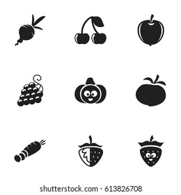 Set Of 9 Editable Cookware Icons. Includes Symbols Such As Pumpkin, Turnip, Carrot And More. Can Be Used For Web, Mobile, UI And Infographic Design.