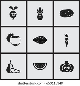 Set Of 9 Editable Cookware Icons. Includes Symbols Such As Beet, Muskmelon, Ananas And More. Can Be Used For Web, Mobile, UI And Infographic Design.