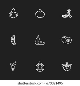 Set Of 9 Editable Cookware Icons. Includes Symbols Such As Radish, Peach, Amusing Raspberry And More. Can Be Used For Web, Mobile, UI And Infographic Design.