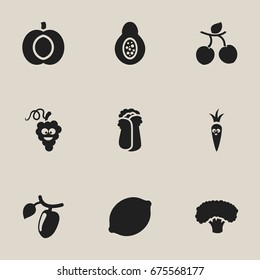Set Of 9 Editable Cookware Icons. Includes Symbols Such As Lime, Nectarine, Root Vegetable And More. Can Be Used For Web, Mobile, UI And Infographic Design.