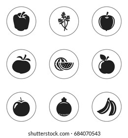 Set Of 9 Editable Cookware Icons. Includes Symbols Such As Parsley, Bulgarian Bell, Love Apple And More. Can Be Used For Web, Mobile, UI And Infographic Design.