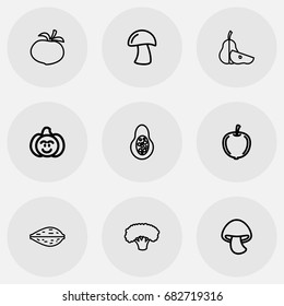 Set Of 9 Editable Cookware Outline Icons. Includes Symbols Such As Turnip, Sliced Duchess, Currant And More. Can Be Used For Web, Mobile, UI And Infographic Design.