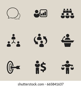 Set Of 9 Editable Cooperation Icons. Includes Symbols Such As Debate, Friendship, Talking Man And More. Can Be Used For Web, Mobile, UI And Infographic Design.