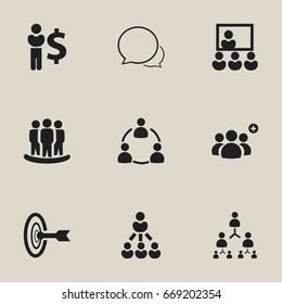 Set Of 9 Editable Cooperation Icons. Includes Symbols Such As Corporate, Leader, Publicity And More. Can Be Used For Web, Mobile, UI And Infographic Design.