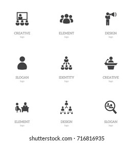 Set Of 9 Editable Cooperation Icons. Includes Symbols Such As Leader, Male, Hierarchy And More. Can Be Used For Web, Mobile, UI And Infographic Design.