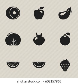 Set Of 9 Editable Dessert Icons. Includes Symbols Such As Papaya, Allium, Cantaloupe And More. Can Be Used For Web, Mobile, UI And Infographic Design.