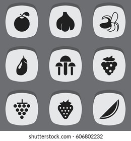 Set Of 9 Editable Dessert Icons. Includes Symbols Such As Melon, Berry, Cluster And More. Can Be Used For Web, Mobile, UI And Infographic Design.