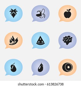 Set Of 9 Editable Dessert Icons. Includes Symbols Such As Avocado, Paprika, Eggplant And More. Can Be Used For Web, Mobile, UI And Infographic Design.