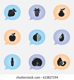 Set Of 9 Editable Dessert Icons. Includes Symbols Such As Cauliflower, Jonagold, Strawberry And More. Can Be Used For Web, Mobile, UI And Infographic Design.