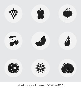 Set Of 9 Editable Dessert Icons. Includes Symbols Such As Melon Slice, Cluster, Cherry And More. Can Be Used For Web, Mobile, UI And Infographic Design.