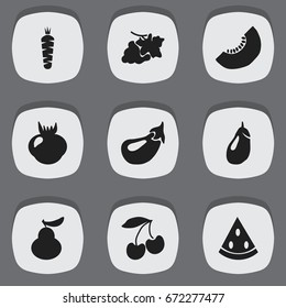 Set Of 9 Editable Dessert Icons. Includes Symbols Such As Carrot, Eggplant, Muskmelon And More. Can Be Used For Web, Mobile, UI And Infographic Design.
