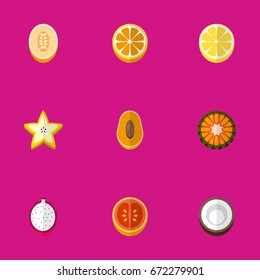 Set Of 9 Editable Dessert Icons. Includes Symbols Such As Starfruit, Juicy, Watermelon And More. Can Be Used For Web, Mobile, UI And Infographic Design.