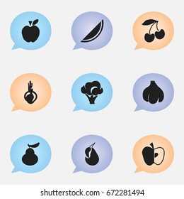 Set Of 9 Editable Dessert Icons. Includes Symbols Such As Avocado, Garlic, Duchess And More. Can Be Used For Web, Mobile, UI And Infographic Design.