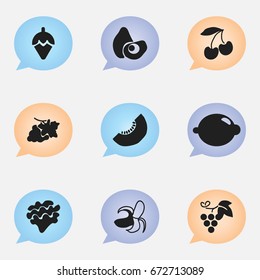 Set Of 9 Editable Dessert Icons. Includes Symbols Such As Banana, Lettuce, Grapevine And More. Can Be Used For Web, Mobile, UI And Infographic Design.