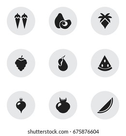 Set Of 9 Editable Dessert Icons. Includes Symbols Such As Avocado, Grape, Palm And More. Can Be Used For Web, Mobile, UI And Infographic Design.