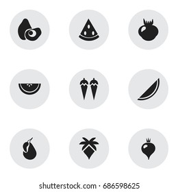 Set Of 9 Editable Dessert Icons. Includes Symbols Such As Avocado, Palm, Papaya And More. Can Be Used For Web, Mobile, UI And Infographic Design.