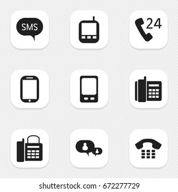Set Of 9 Editable Device Icons. Includes Symbols Such As Mobile, Home Cellphone, 24 Hour Servicing And More. Can Be Used For Web, Mobile, UI And Infographic Design.