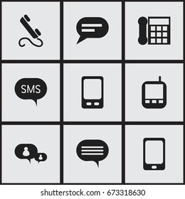 Set Of 9 Editable Device Icons. Includes Symbols Such As Message, Transceiver, Comment And More. Can Be Used For Web, Mobile, UI And Infographic Design.