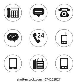 Set Of 9 Editable Device Icons. Includes Symbols Such As Office Telephone, Calling Device, Mobile And More. Can Be Used For Web, Mobile, UI And Infographic Design.