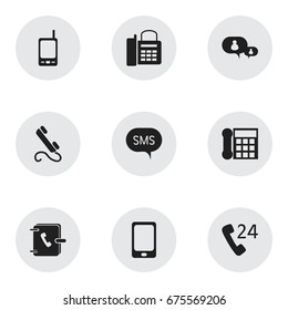 Set Of 9 Editable Device Icons. Includes Symbols Such As Phone, Chatting, Calling Device And More. Can Be Used For Web, Mobile, UI And Infographic Design.