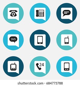 Set Of 9 Editable Device Icons. Includes Symbols Such As Radio Talkie, Mobile, Message And More. Can Be Used For Web, Mobile, UI And Infographic Design.