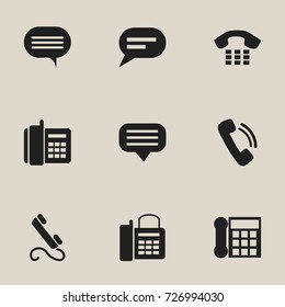 Set Of 9 Editable Device Icons. Includes Symbols Such As Chat, Call, Home Cellphone And More. Can Be Used For Web, Mobile, UI And Infographic Design.