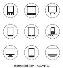 Set Of 9 Editable Devices Icons. Includes Symbols Such As Screen, Tv, Mp3 Player And More. Can Be Used For Web, Mobile, UI And Infographic Design.
