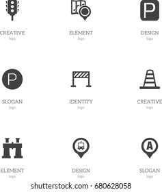 Set Of 9 Editable Direction Icons. Includes Symbols Such As Street Construction, Spyglass, Gps And More. Can Be Used For Web, Mobile, UI And Infographic Design.