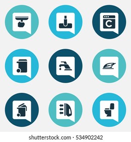 Set Of 9 Editable Dry-Cleaning Icons. Includes Symbols Such As Steam, Appliance, Dustbin And More. Can Be Used For Web, Mobile, UI And Infographic Design.