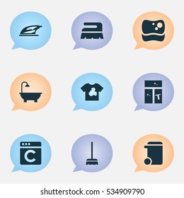 Set Of 9 Editable Dry-Cleaning Icons. Includes Symbols Such As Washing Glass, Washing Tool, Sweep And More. Can Be Used For Web, Mobile, UI And Infographic Design.