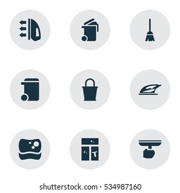 Set Of 9 Editable Dry-Cleaning Icons. Includes Symbols Such As Steam, Appliance, Pail And More. Can Be Used For Web, Mobile, UI And Infographic Design.