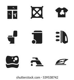 Set Of 9 Editable Dry-Cleaning Icons. Includes Symbols Such As Unclean Blouse, Faucet, Steam And More. Can Be Used For Web, Mobile, UI And Infographic Design.