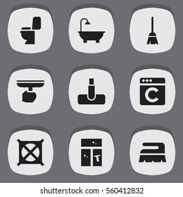 Set Of 9 Editable Dry-Cleaning Icons. Includes Symbols Such As Bathroom, Laundress, Restroom And More. Can Be Used For Web, Mobile, UI And Infographic Design.