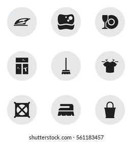 Set Of 9 Editable Dry-Cleaning Icons. Includes Symbols Such As Washing Tool, Appliance, Pail And More. Can Be Used For Web, Mobile, UI And Infographic Design.