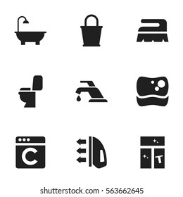 Set Of 9 Editable Dry-Cleaning Icons. Includes Symbols Such As Restroom, Laundress, Faucet And More. Can Be Used For Web, Mobile, UI And Infographic Design.
