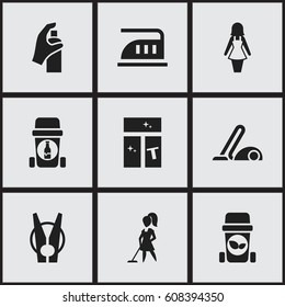 Set Of 9 Editable Dry-Cleaning Icons. Includes Symbols Such As Tidy, Home Spray, Glassware Recycling And More. Can Be Used For Web, Mobile, UI And Infographic Design.