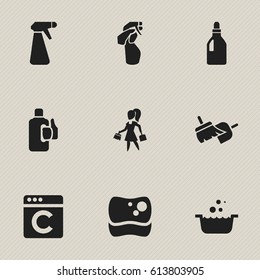 Set Of 9 Editable Dry-Cleaning Icons. Includes Symbols Such As Laundress, Pulverizer, Tub And More. Can Be Used For Web, Mobile, UI And Infographic Design.