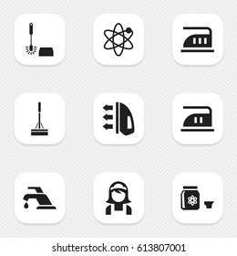 Set Of 9 Editable Dry-Cleaning Icons. Includes Symbols Such As Mopping, Wc Cleaning, Steam And More. Can Be Used For Web, Mobile, UI And Infographic Design.