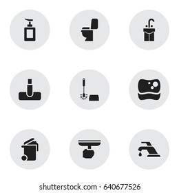 Set Of 9 Editable Dry-Cleaning Icons. Includes Symbols Such As Sink, Faucet, Container And More. Can Be Used For Web, Mobile, UI And Infographic Design.