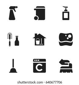 Set Of 9 Editable Dry-Cleaning Icons. Includes Symbols Such As Scrub, Washing Tool, Pulverizer And More. Can Be Used For Web, Mobile, UI And Infographic Design.