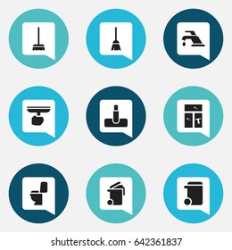 Set Of 9 Editable Dry-Cleaning Icons. Includes Symbols Such As Washing Glass, Faucet, Brush And More. Can Be Used For Web, Mobile, UI And Infographic Design.