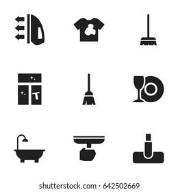 Set Of 9 Editable Dry-Cleaning Icons. Includes Symbols Such As Unclean Blouse, Whisk, Bathroom And More. Can Be Used For Web, Mobile, UI And Infographic Design.