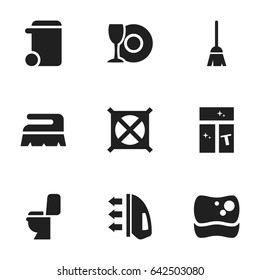 Set Of 9 Editable Dry-Cleaning Icons. Includes Symbols Such As No Laundry, Washing Glass, Sweep And More. Can Be Used For Web, Mobile, UI And Infographic Design.
