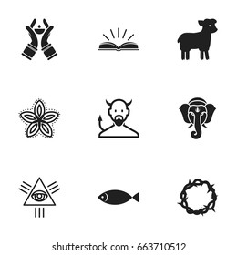 Set Of 9 Editable Dyne Icons. Includes Symbols Such As Candlestick, Satan, Christ Wreath. Can Be Used For Web, Mobile, UI And Infographic Design.