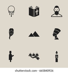 Set Of 9 Editable Dyne Icons. Includes Symbols Such As Cleopatra, Giza, Gem And More. Can Be Used For Web, Mobile, UI And Infographic Design.